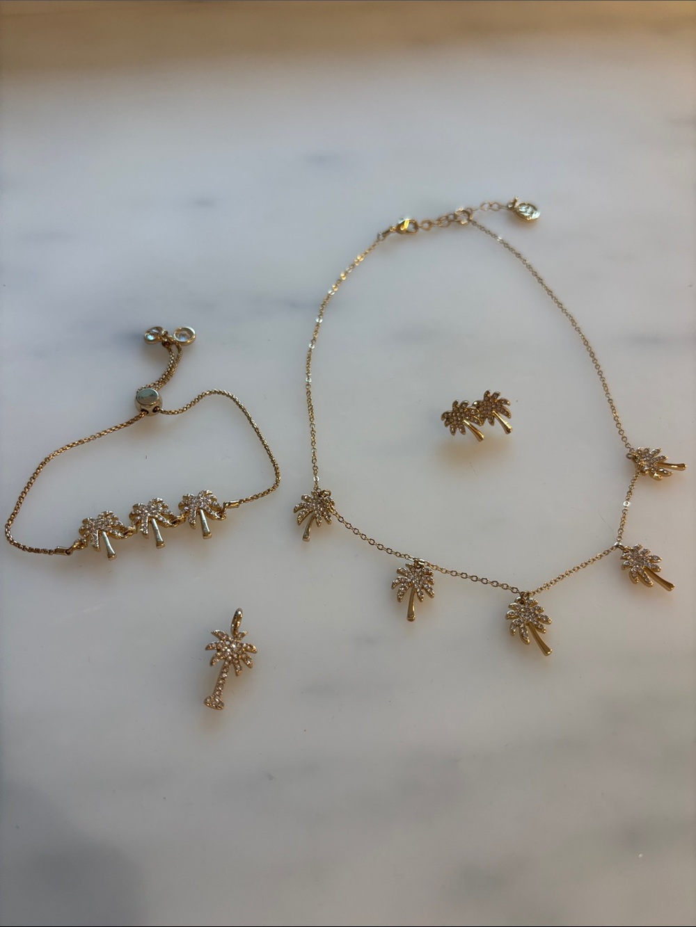 Lilly Pulitzer Gold and Crystal Palm Tree jewelry set